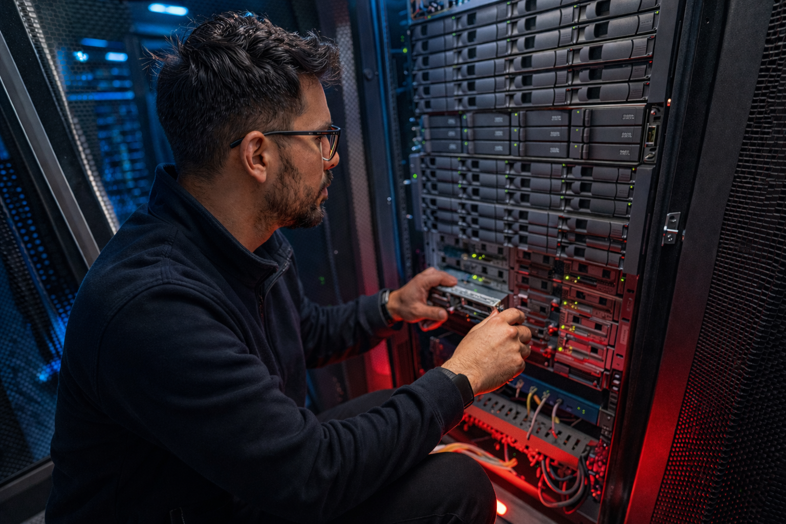 Ingeniero IT Helper trabajando en infraestructura