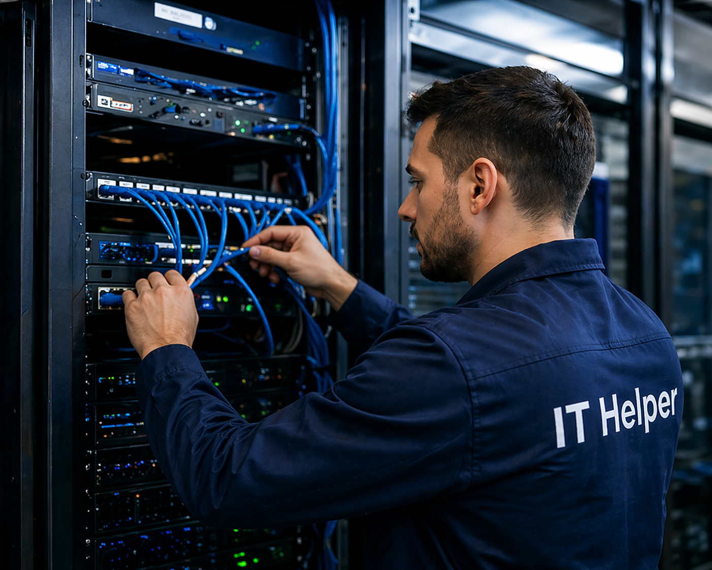 Ingeniero IT Helper trabajando en infraestructura tecnológica
